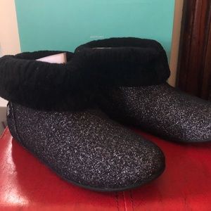 FitFlop Wool/Shearling Black Glimmer Slippers